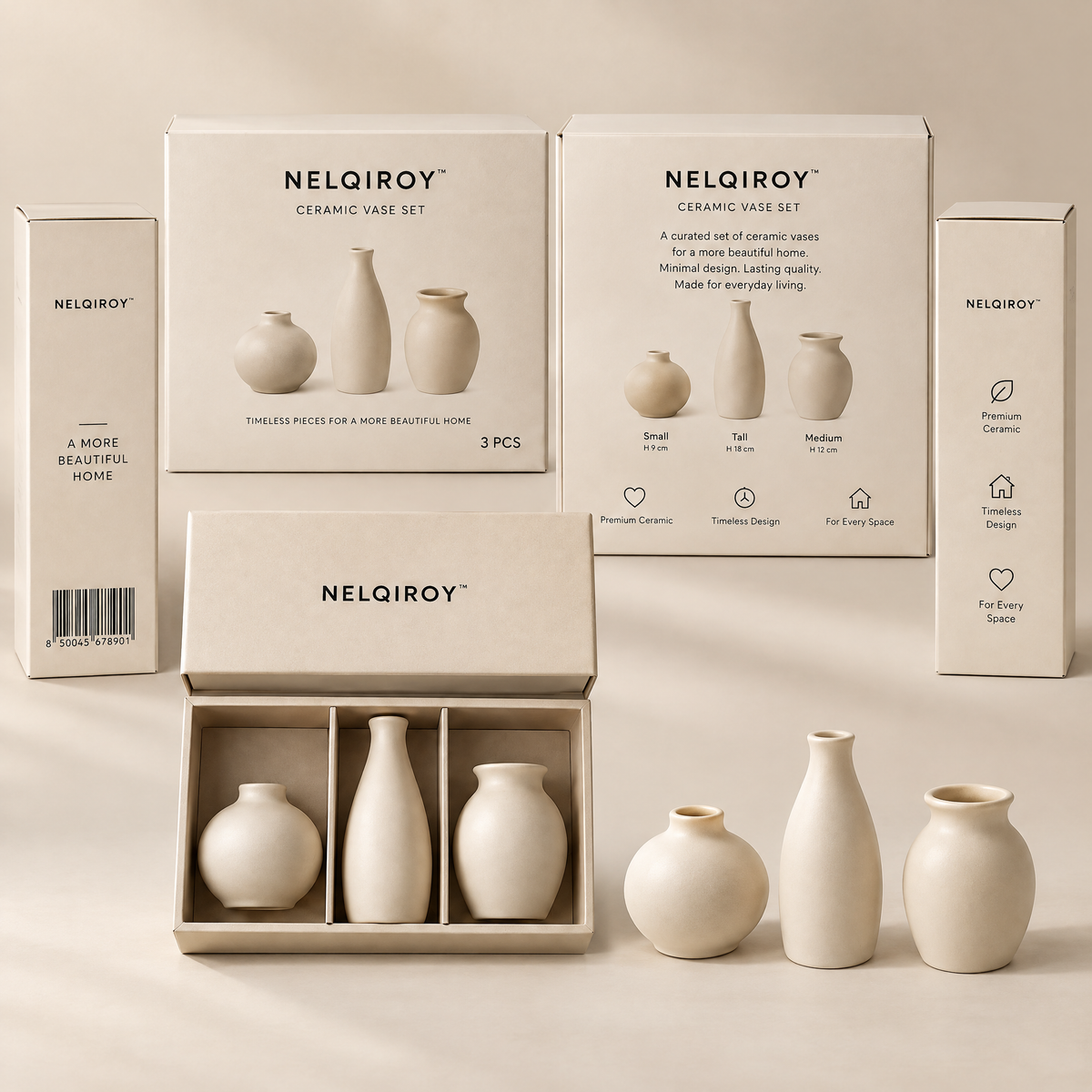 NELQIROY™ Cream-Tone Ceramic Vase Set primary image