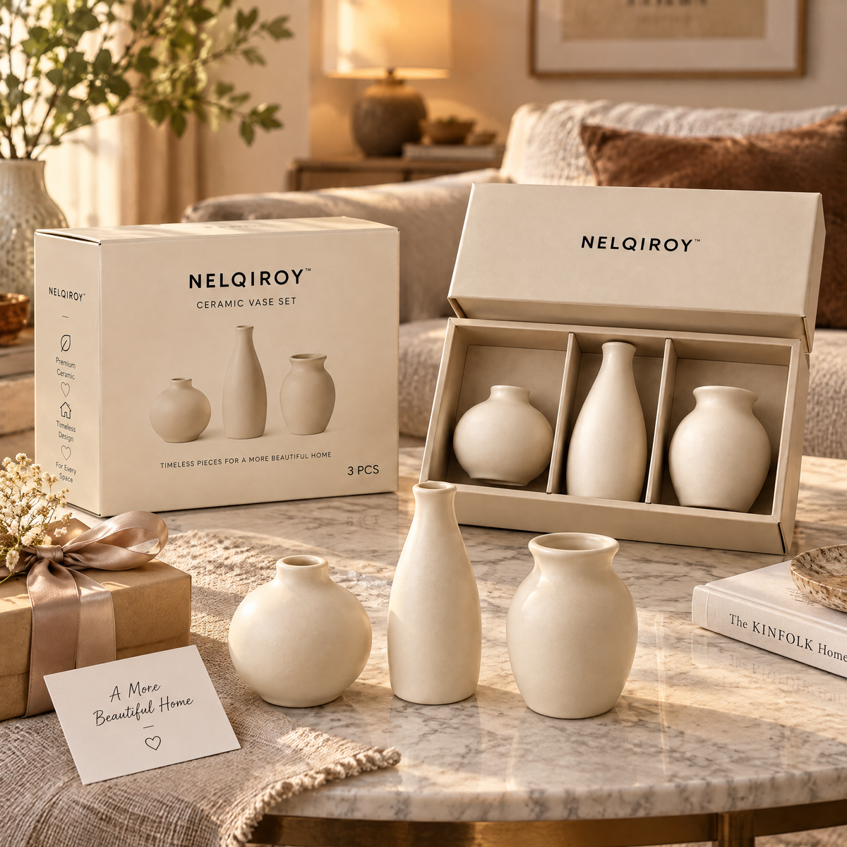 NELQIROY™ Cream-Tone Ceramic Vase Set image 5