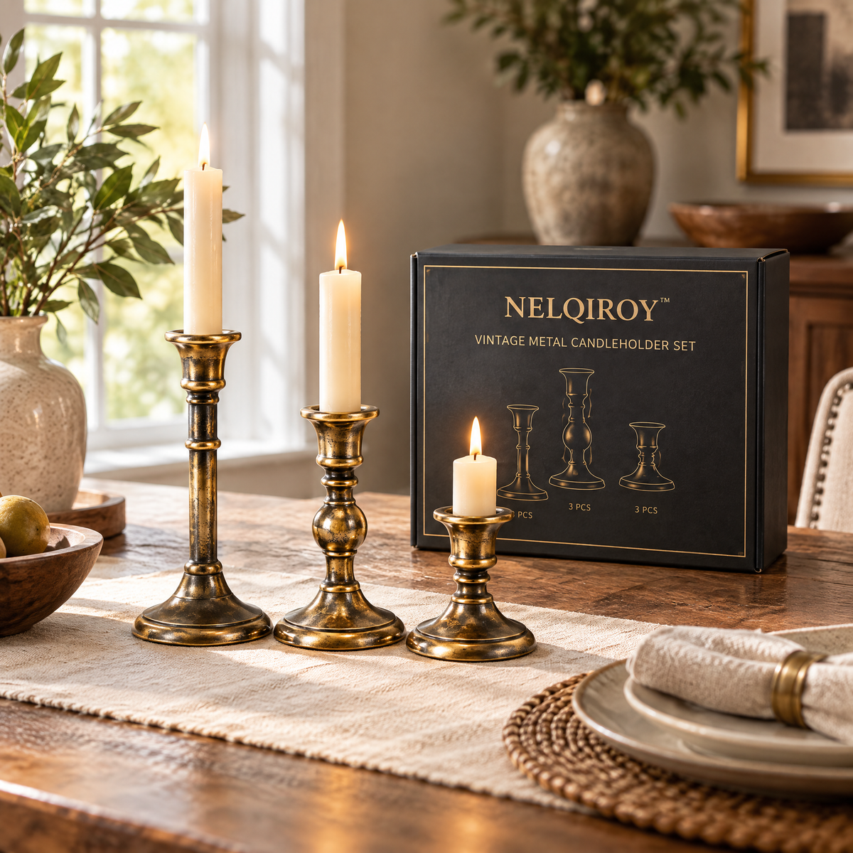 NELQIROY™ Vintage Metal Candleholder Set image 3
