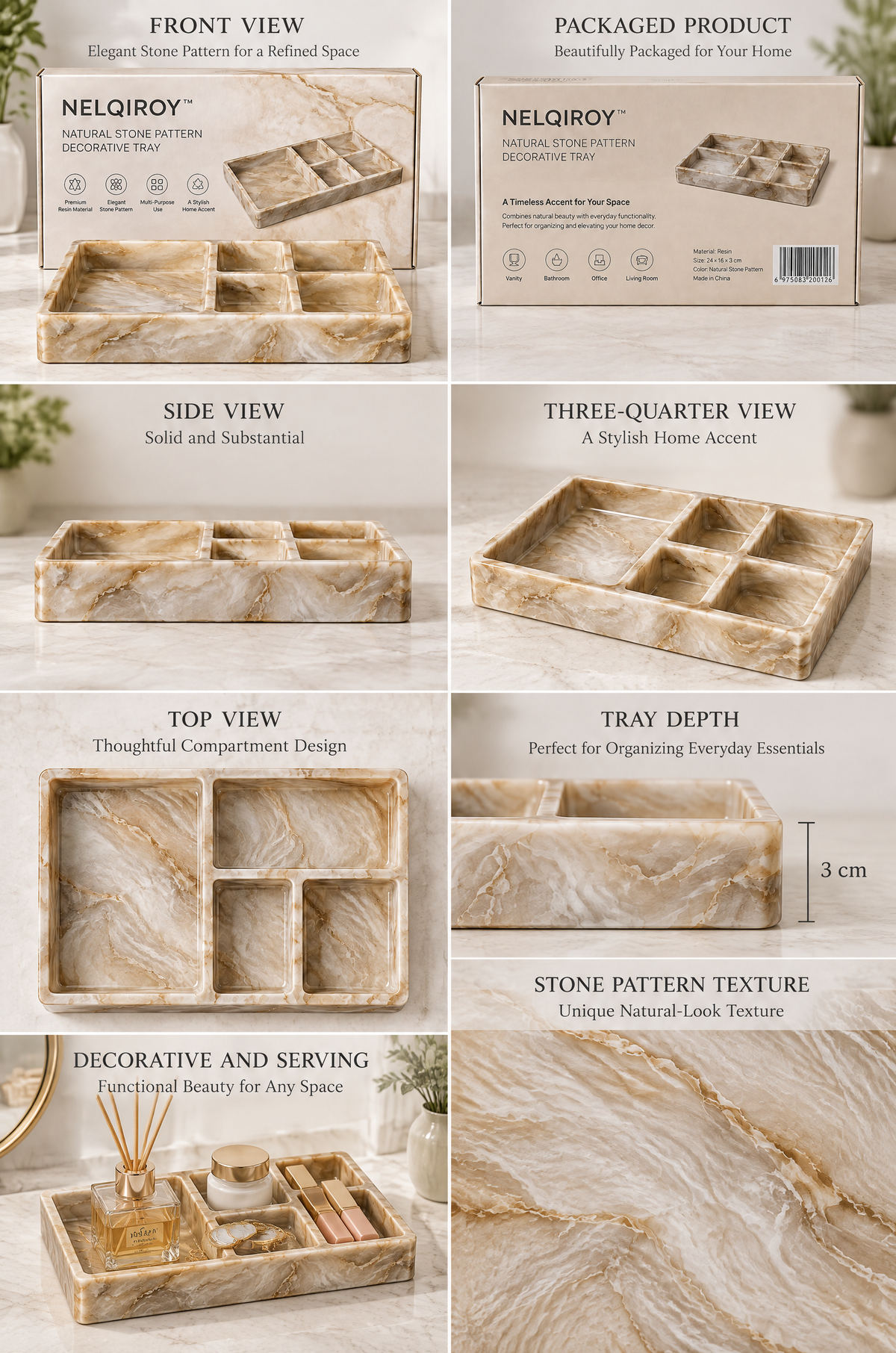 NELQIROY™ Natural Stone Pattern Decorative Tray image 4